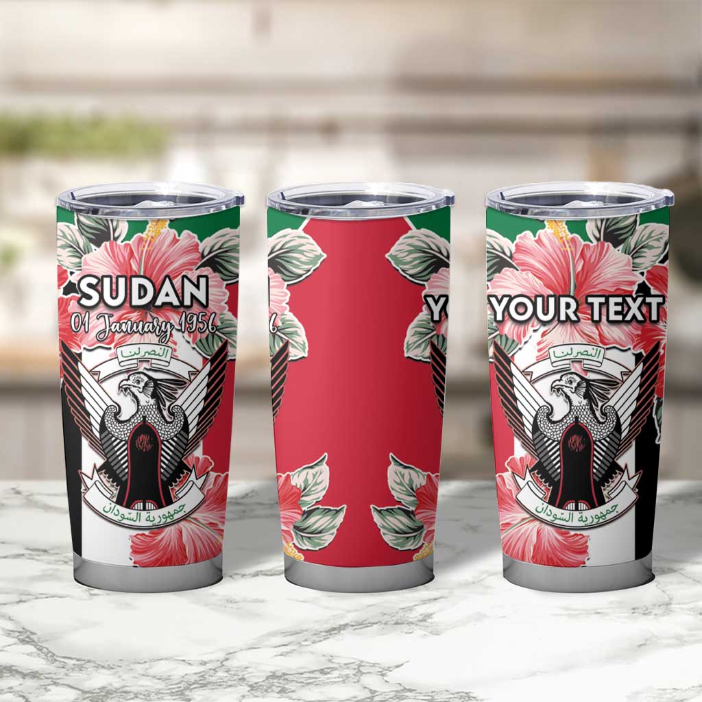 Personalised Sudan Independence Day Tumbler Cup Coat Of Arms Mix Hisbicus - Wonder Print Shop