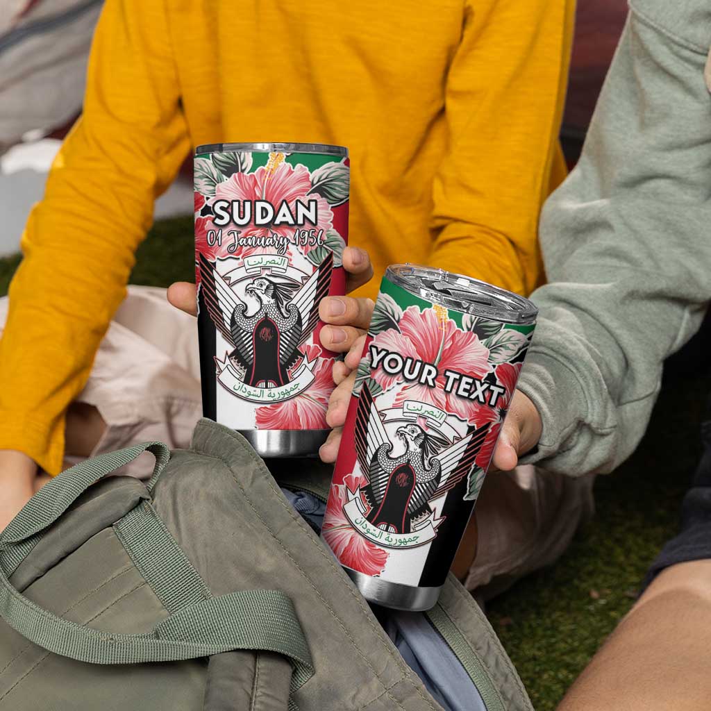 Personalised Sudan Independence Day Tumbler Cup Coat Of Arms Mix Hisbicus - Wonder Print Shop