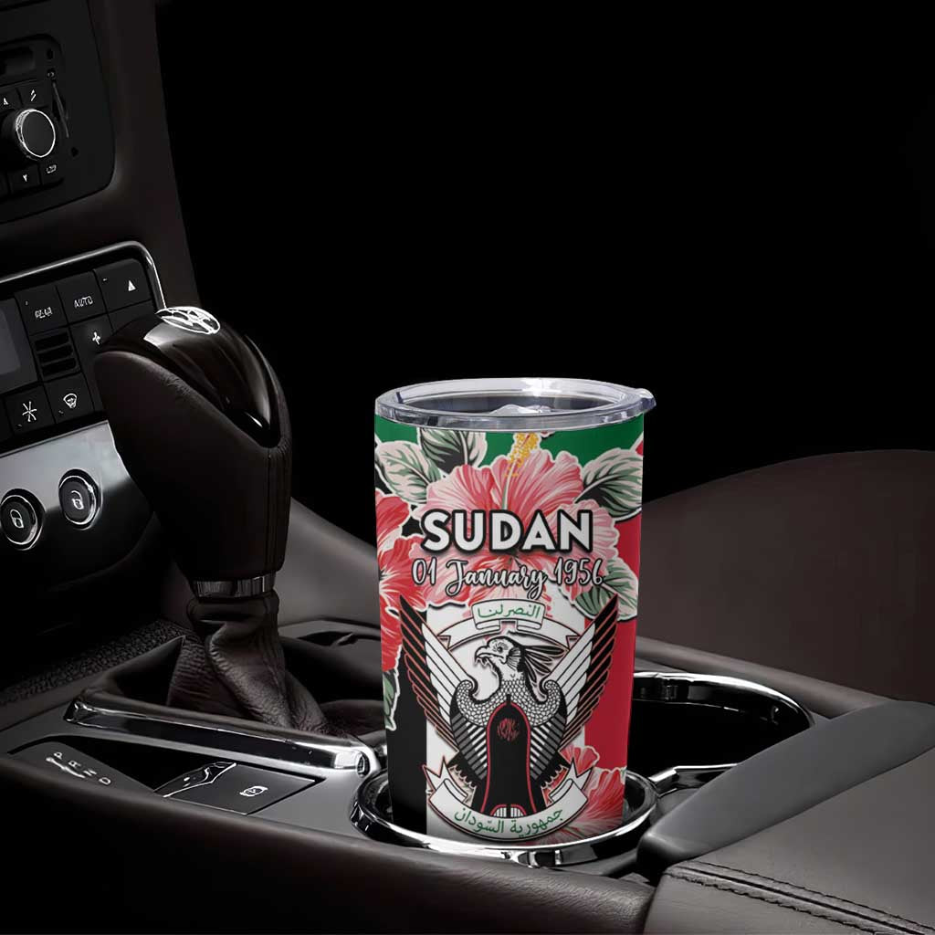 Personalised Sudan Independence Day Tumbler Cup Coat Of Arms Mix Hisbicus - Wonder Print Shop