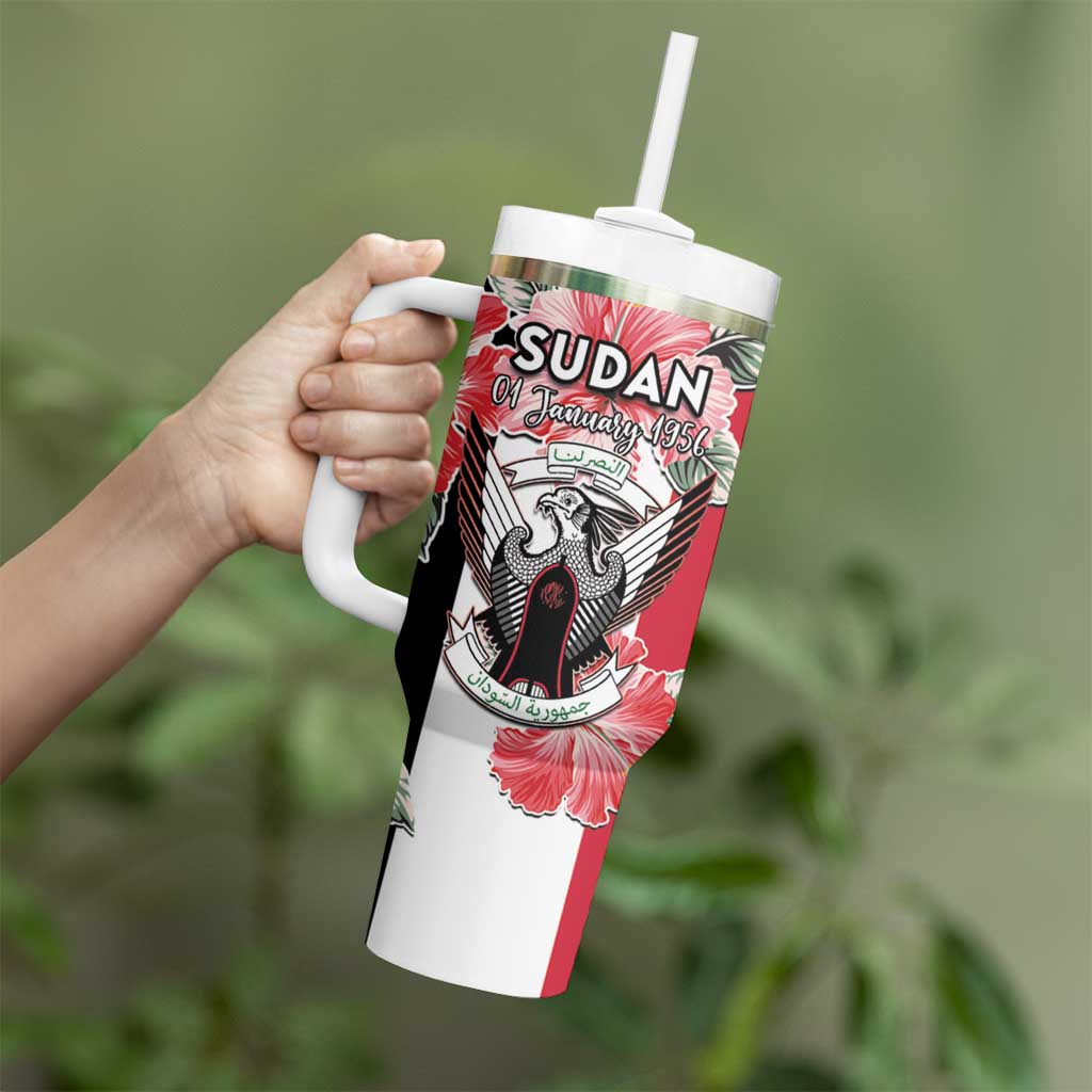 Personalised Sudan Independence Day Tumbler With Handle Coat Of Arms Mix Hisbicus - Wonder Print Shop