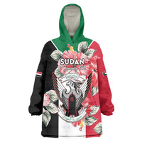 Personalised Sudan Independence Day Wearable Blanket Hoodie Coat Of Arms Mix Hisbicus - Wonder Print Shop