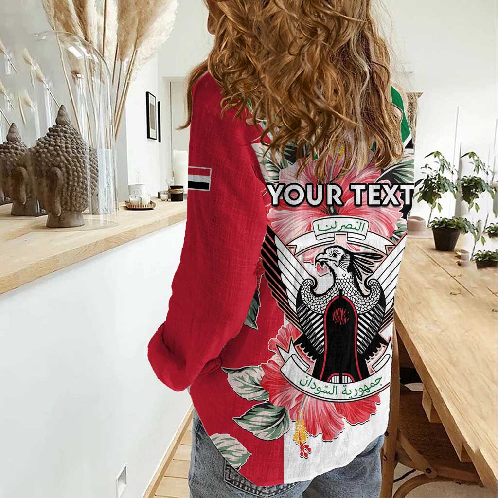 Personalised Sudan Independence Day Women Casual Shirt Coat Of Arms Mix Hisbicus - Wonder Print Shop