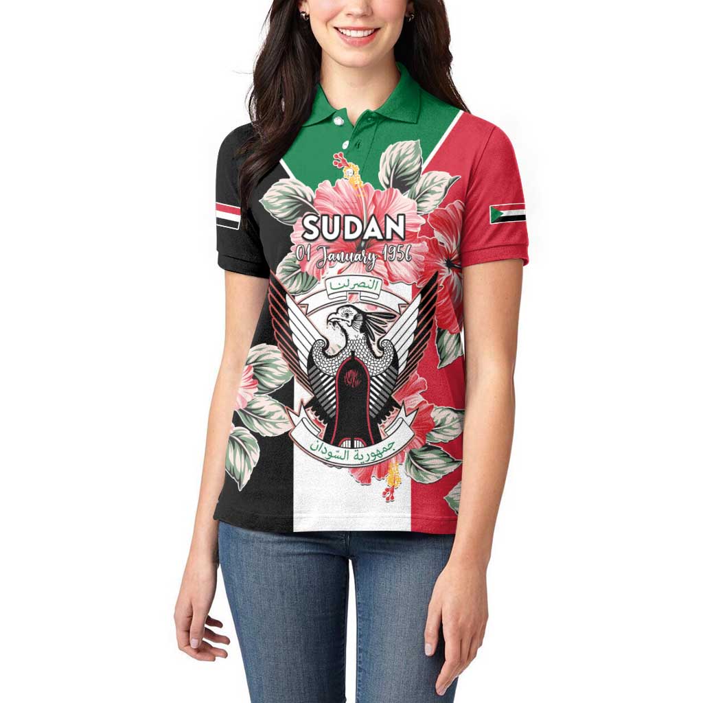 Personalised Sudan Independence Day Women Polo Shirt Coat Of Arms Mix Hisbicus - Wonder Print Shop