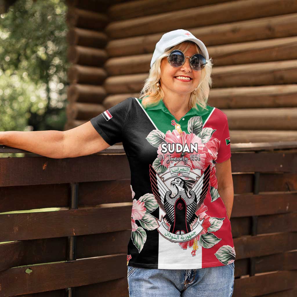 Personalised Sudan Independence Day Women Polo Shirt Coat Of Arms Mix Hisbicus - Wonder Print Shop