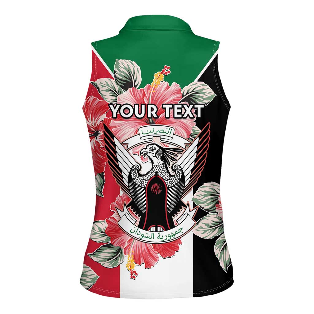 Personalised Sudan Independence Day Women Sleeveless Polo Shirt Coat Of Arms Mix Hisbicus - Wonder Print Shop