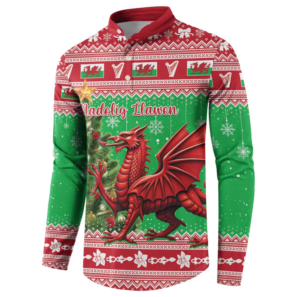 Wales Christmas Button Sweatshirt Welsh Dragon Nadolig Llawen - Wonder Print Shop