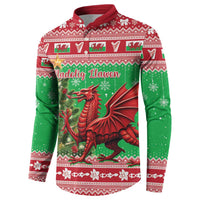 Wales Christmas Button Sweatshirt Welsh Dragon Nadolig Llawen - Wonder Print Shop