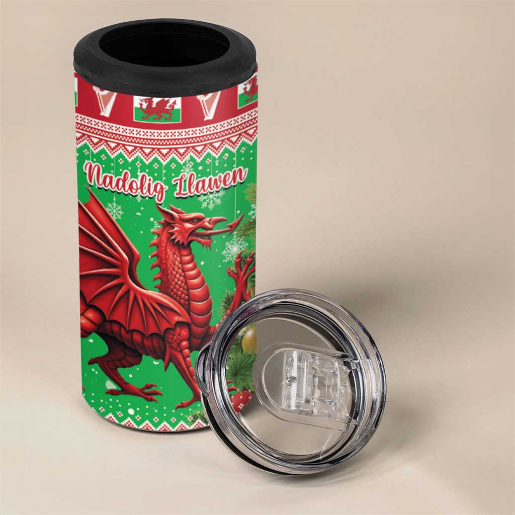 Wales Christmas 4 in 1 Can Cooler Tumbler Welsh Dragon Nadolig Llawen - Wonder Print Shop