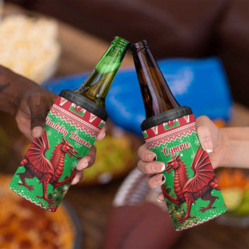 Wales Christmas 4 in 1 Can Cooler Tumbler Welsh Dragon Nadolig Llawen - Wonder Print Shop