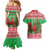Wales Christmas Couples Matching Mermaid Dress and Hawaiian Shirt Welsh Dragon Nadolig Llawen - Wonder Print Shop