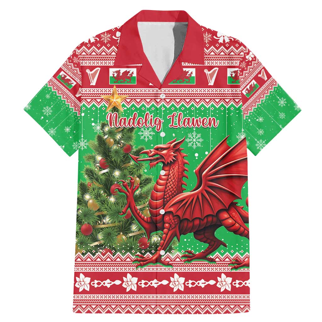 Wales Christmas Family Matching Mermaid Dress and Hawaiian Shirt Welsh Dragon Nadolig Llawen - Wonder Print Shop
