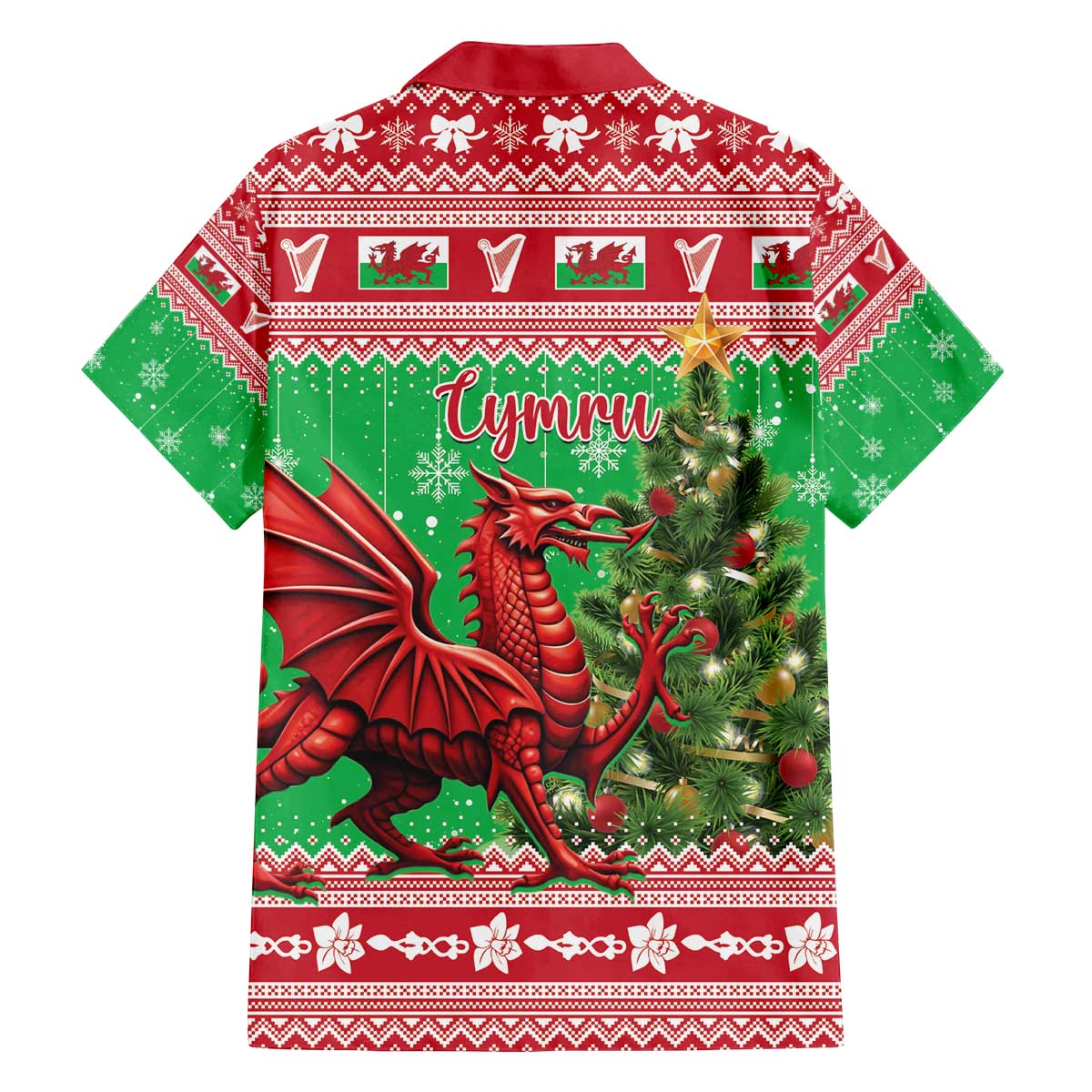 Wales Christmas Family Matching Off The Shoulder Long Sleeve Dress and Hawaiian Shirt Welsh Dragon Nadolig Llawen - Wonder Print Shop