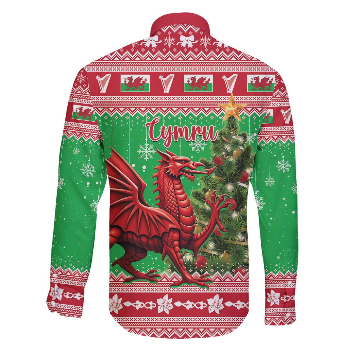Wales Christmas Family Matching Off The Shoulder Long Sleeve Dress and Hawaiian Shirt Welsh Dragon Nadolig Llawen - Wonder Print Shop