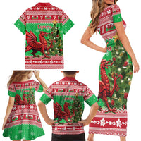 Wales Christmas Family Matching Short Sleeve Bodycon Dress and Hawaiian Shirt Welsh Dragon Nadolig Llawen - Wonder Print Shop