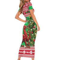 Wales Christmas Family Matching Short Sleeve Bodycon Dress and Hawaiian Shirt Welsh Dragon Nadolig Llawen - Wonder Print Shop