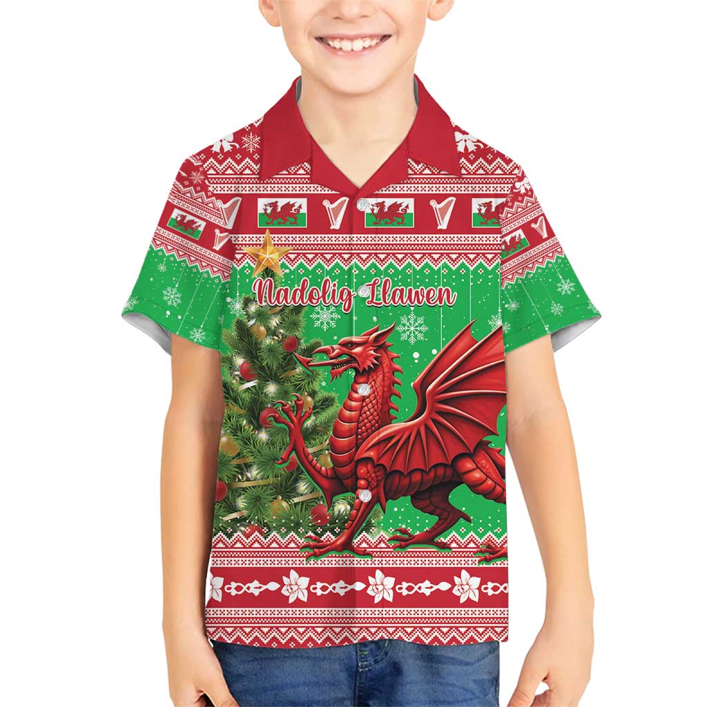 Wales Christmas Family Matching Tank Maxi Dress and Hawaiian Shirt Welsh Dragon Nadolig Llawen - Wonder Print Shop