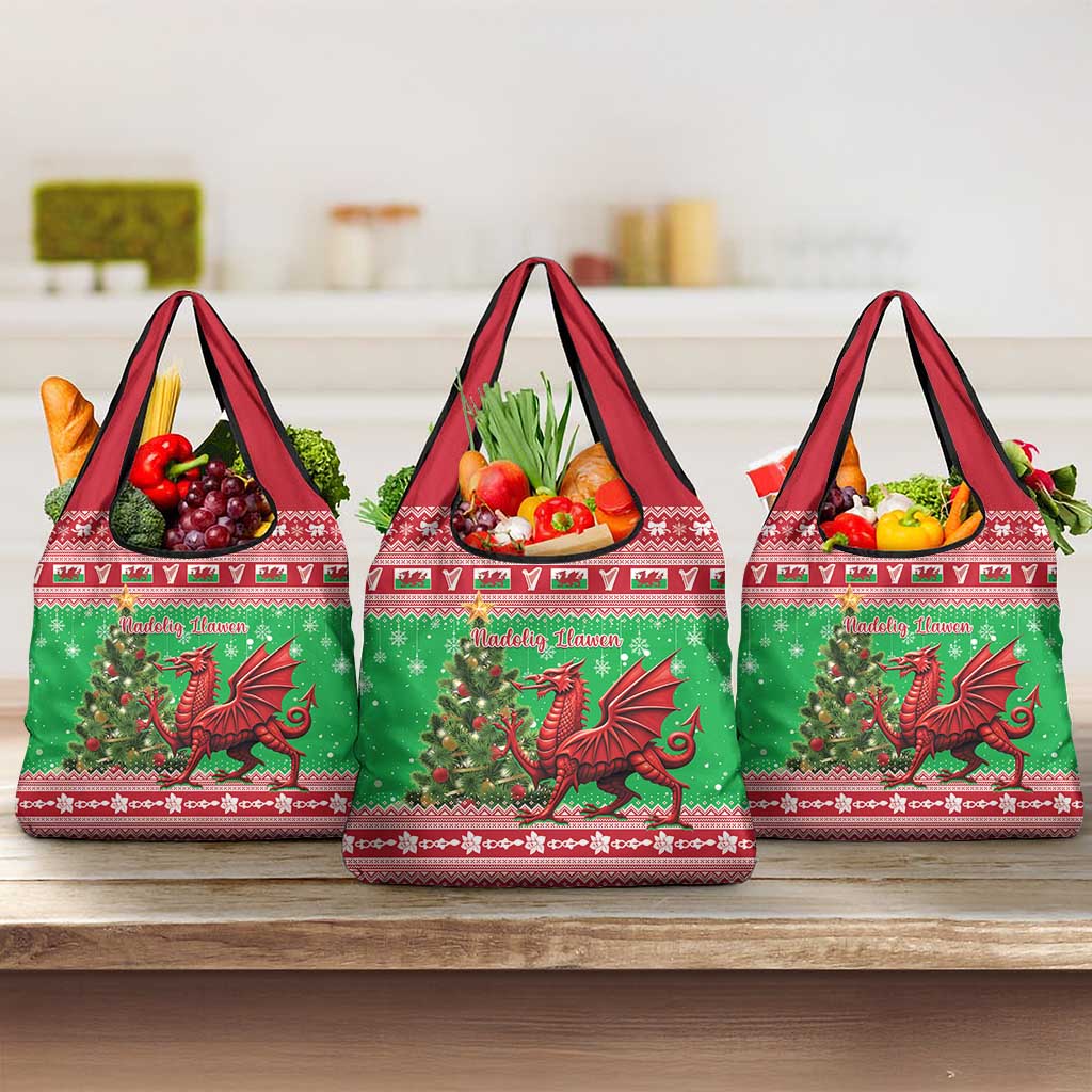 Wales Christmas Grocery Bag Welsh Dragon Nadolig Llawen