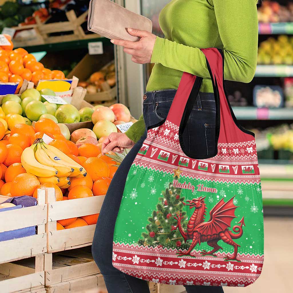 Wales Christmas Grocery Bag Welsh Dragon Nadolig Llawen