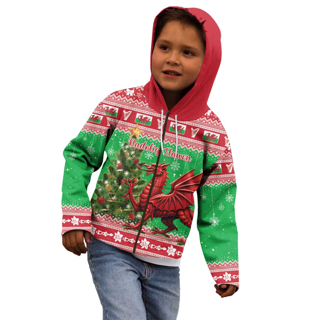 Wales Christmas Kid Hoodie Welsh Dragon Nadolig Llawen - Wonder Print Shop
