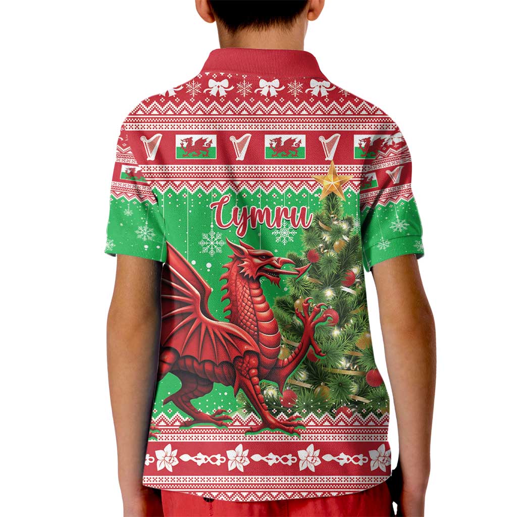 Wales Christmas Kid Polo Shirt Welsh Dragon Nadolig Llawen - Wonder Print Shop