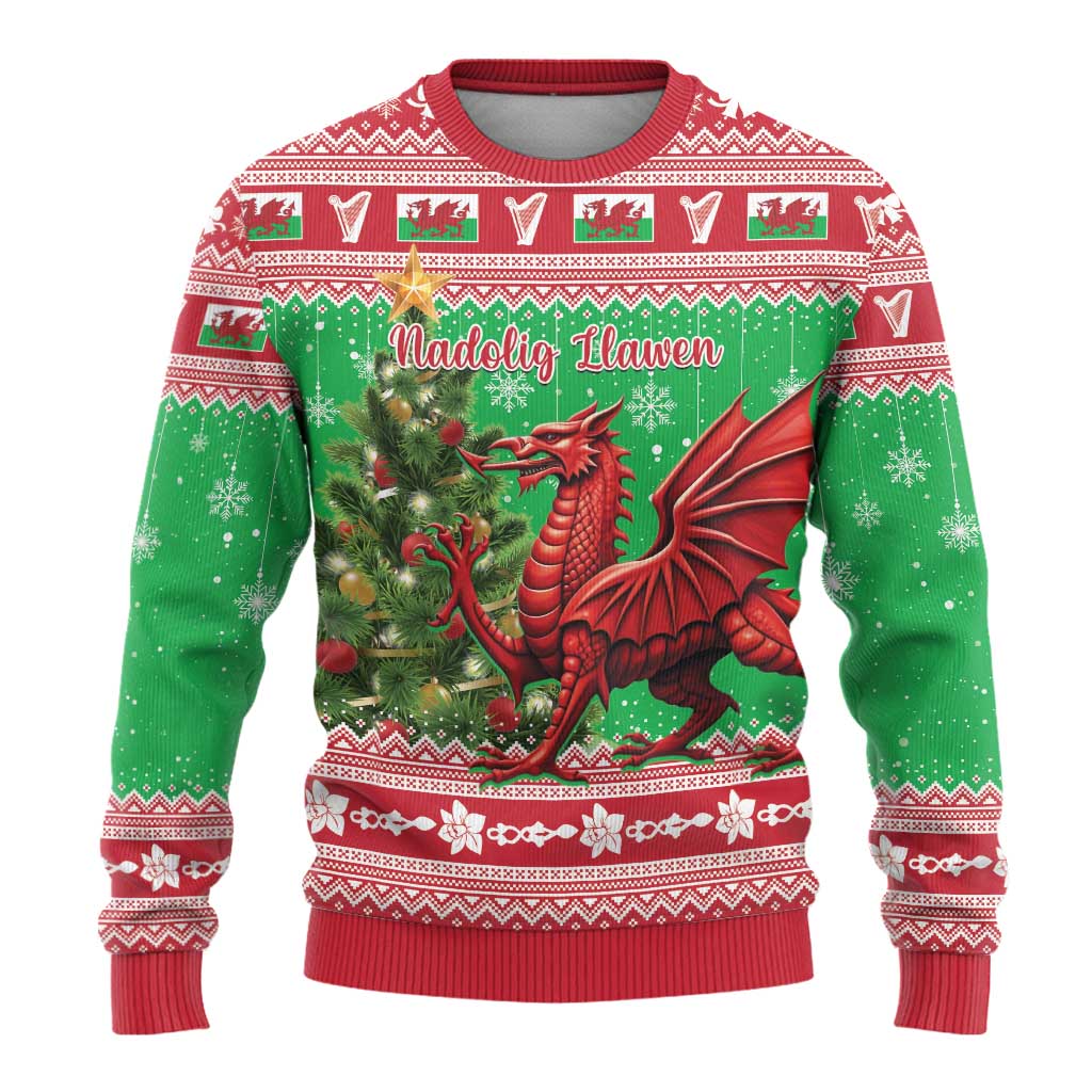 Wales Christmas Ugly Christmas Sweater Welsh Dragon Nadolig Llawen - Wonder Print Shop