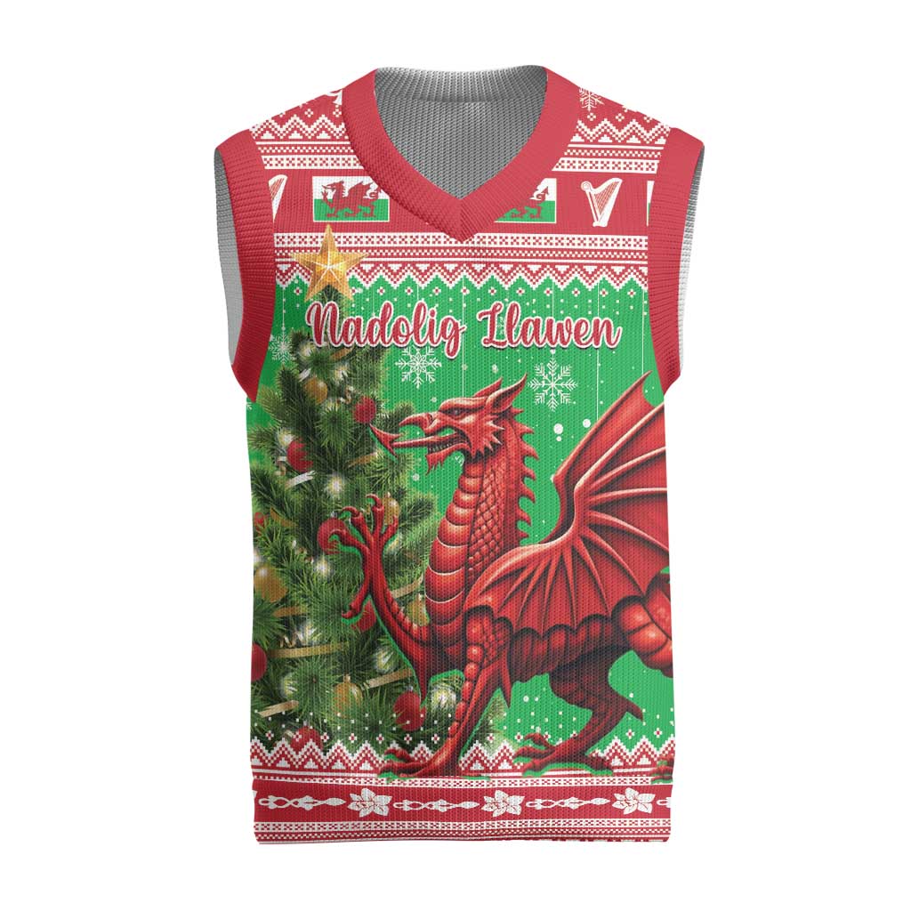 Wales Christmas Knitted V-Neck Vest Welsh Dragon Nadolig Llawen - Wonder Print Shop