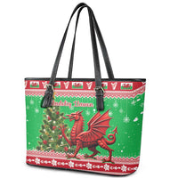 Wales Christmas Leather Tote Bag Welsh Dragon Nadolig Llawen - Wonder Print Shop