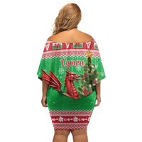 Wales Christmas Off Shoulder Short Dress Welsh Dragon Nadolig Llawen - Wonder Print Shop