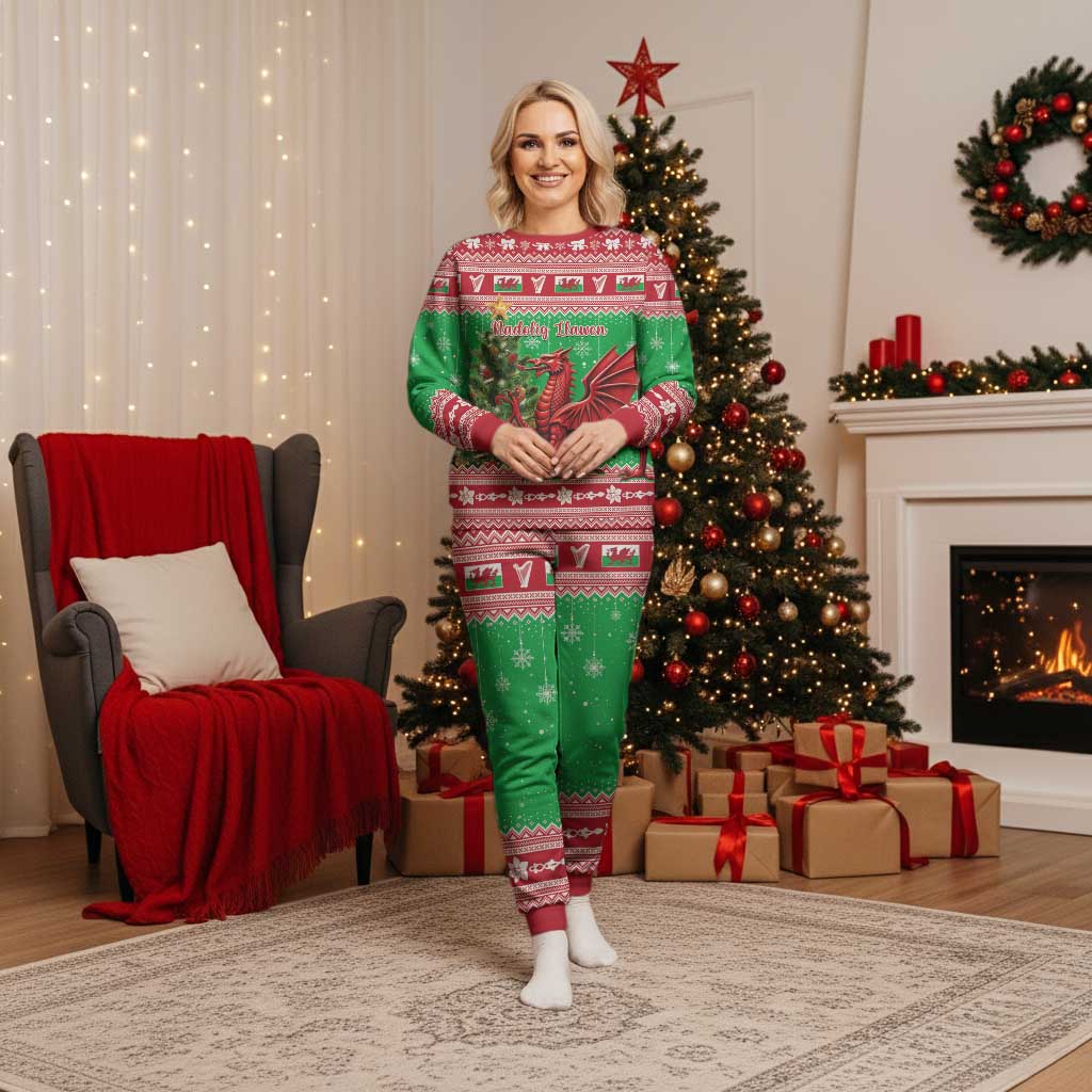 Wales Christmas Pajama Set Welsh Dragon Nadolig Llawen - Wonder Print Shop