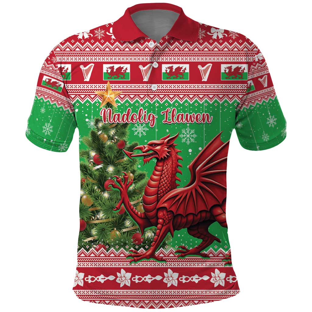 Wales Christmas Polo Shirt Welsh Dragon Nadolig Llawen - Wonder Print Shop
