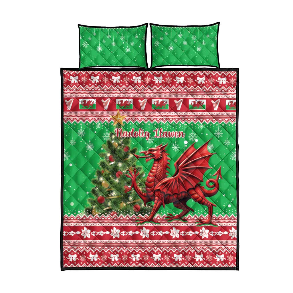 Wales Christmas Quilt Bed Set Welsh Dragon Nadolig Llawen - Wonder Print Shop