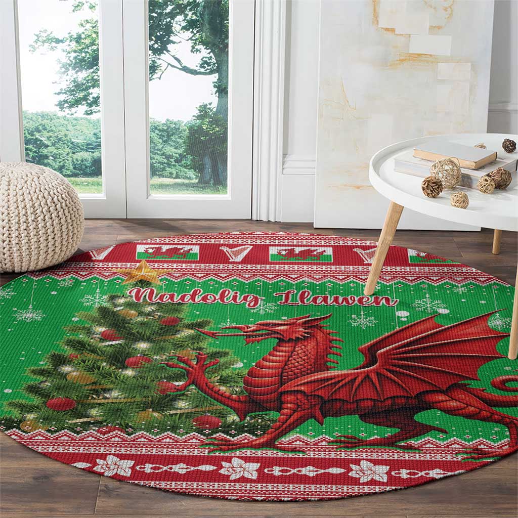 Wales Christmas Round Carpet Welsh Dragon Nadolig Llawen