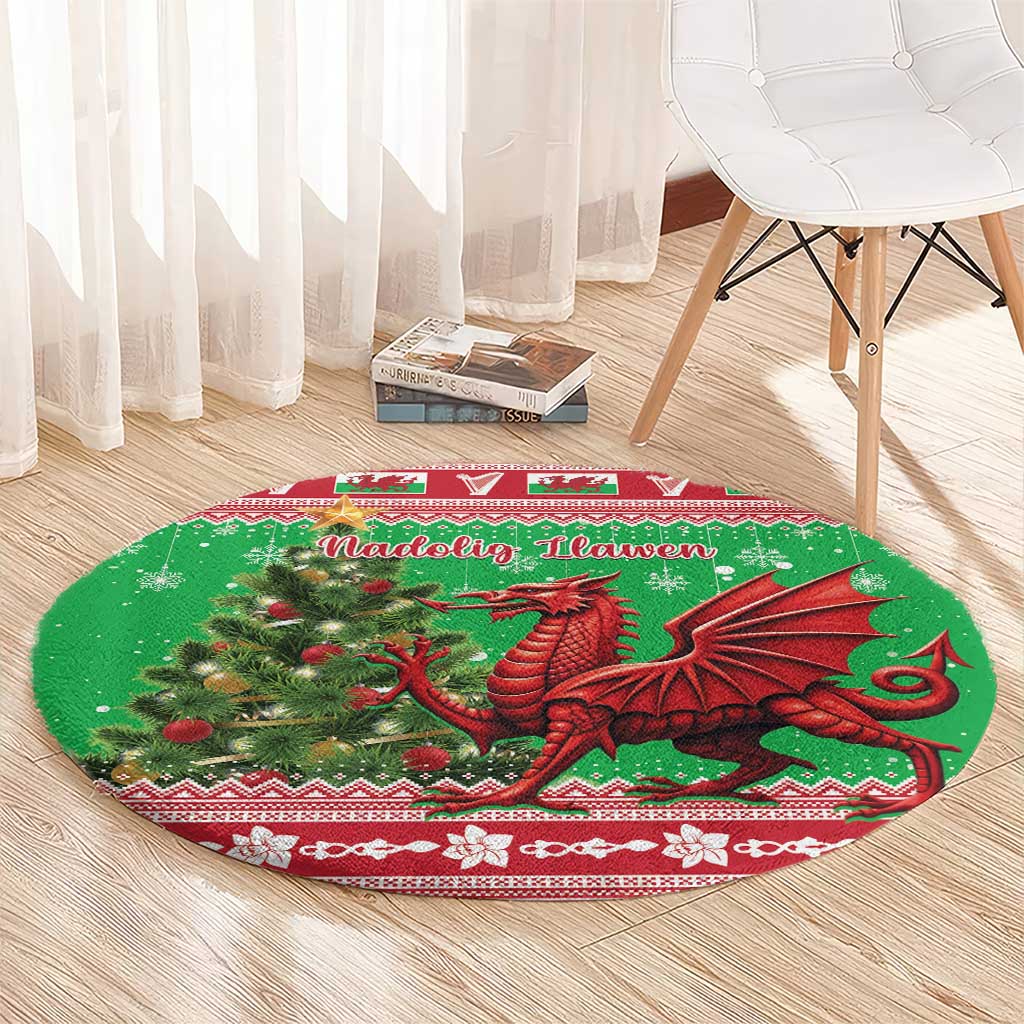 Wales Christmas Round Carpet Welsh Dragon Nadolig Llawen