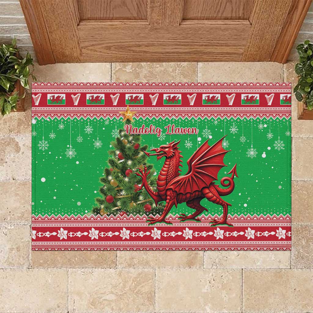 Wales Christmas Rubber Doormat Welsh Dragon Nadolig Llawen - Wonder Print Shop