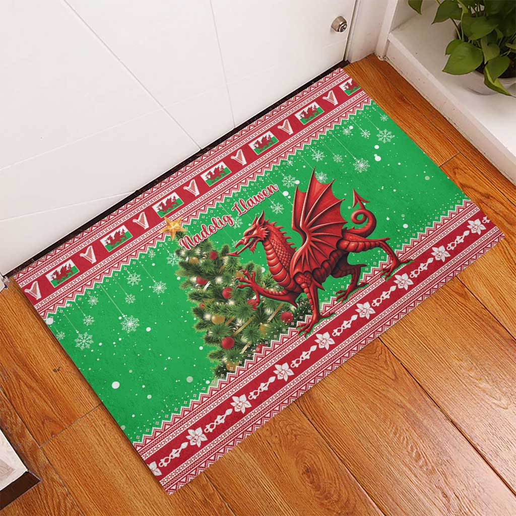 Wales Christmas Rubber Doormat Welsh Dragon Nadolig Llawen - Wonder Print Shop