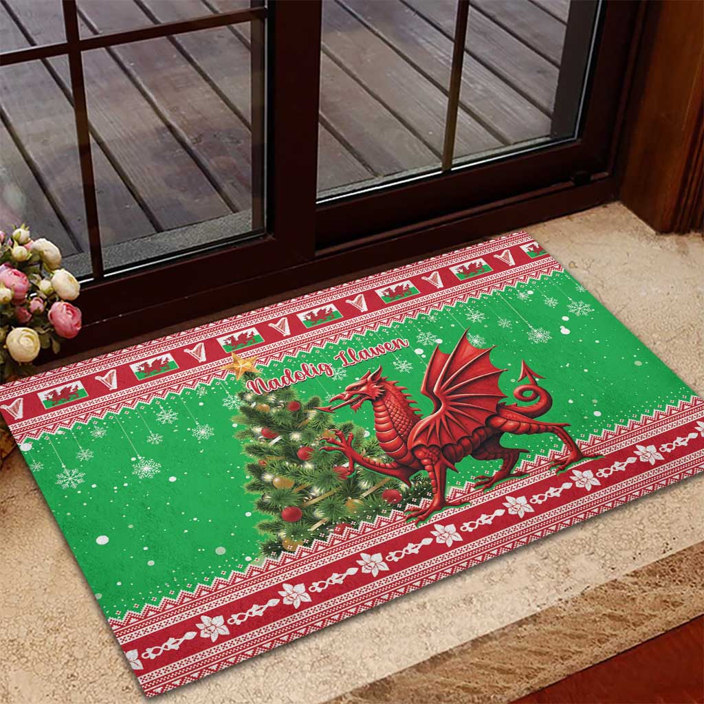 Wales Christmas Rubber Doormat Welsh Dragon Nadolig Llawen - Wonder Print Shop