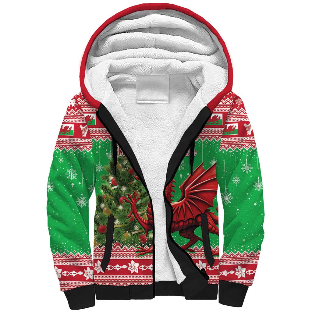 Wales Christmas Sherpa Hoodie Welsh Dragon Nadolig Llawen - Wonder Print Shop