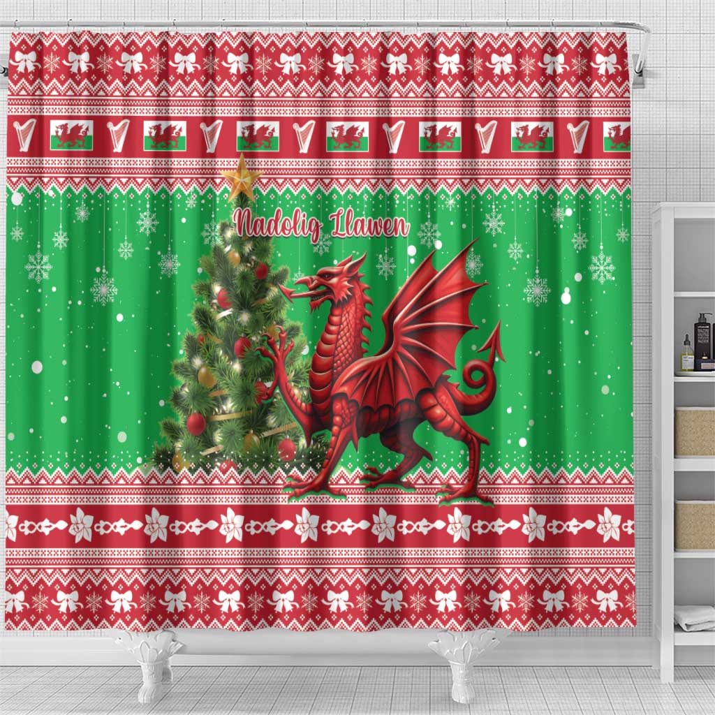 Wales Christmas Shower Curtain Welsh Dragon Nadolig Llawen