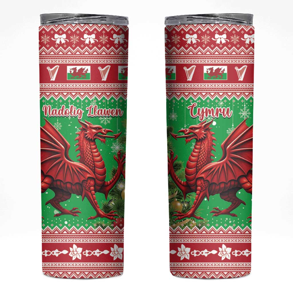 Wales Christmas Skinny Tumbler Welsh Dragon Nadolig Llawen - Wonder Print Shop