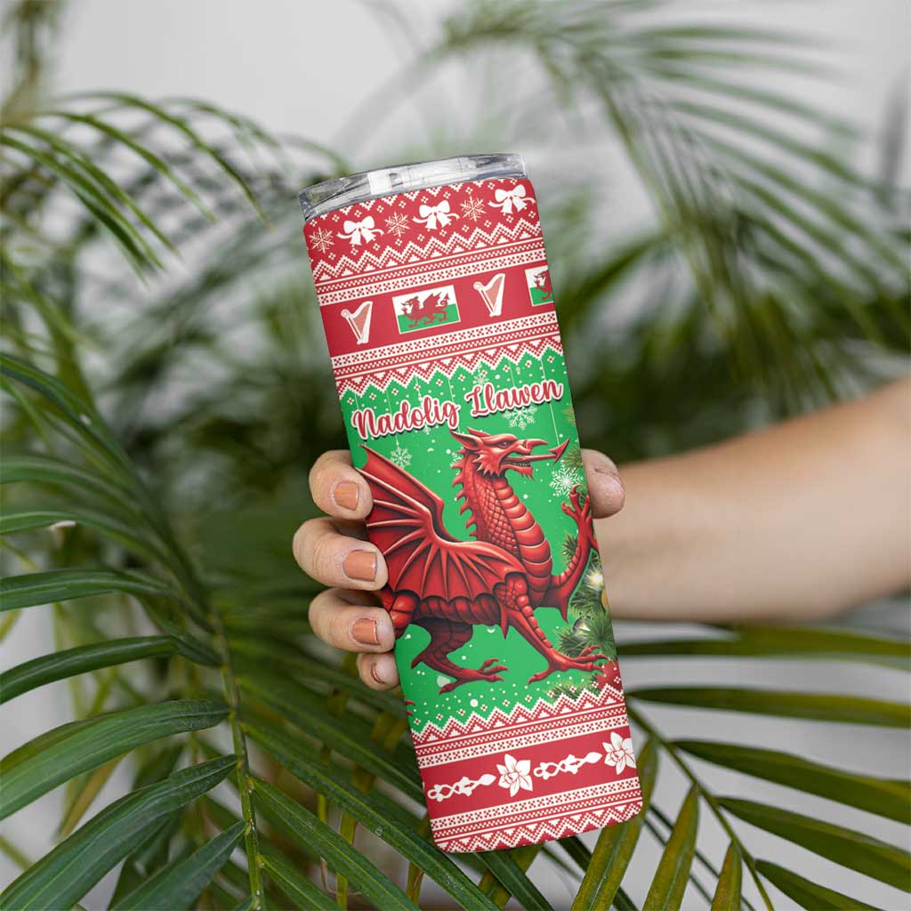 Wales Christmas Skinny Tumbler Welsh Dragon Nadolig Llawen - Wonder Print Shop