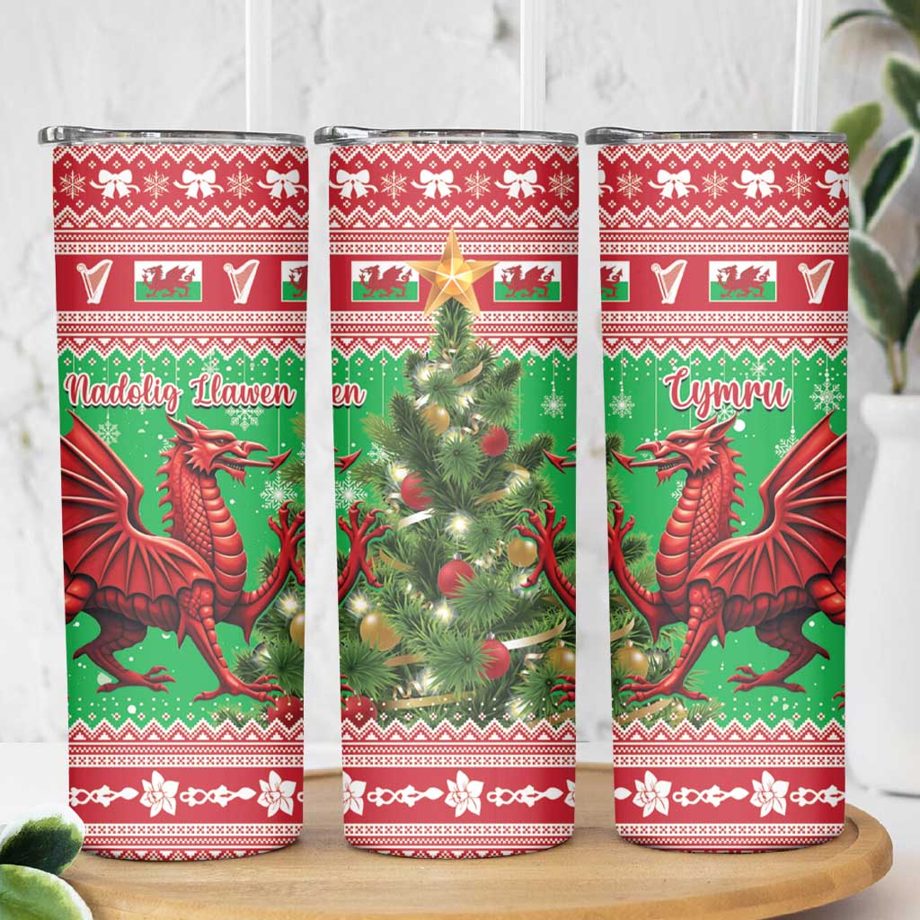 Wales Christmas Skinny Tumbler Welsh Dragon Nadolig Llawen - Wonder Print Shop