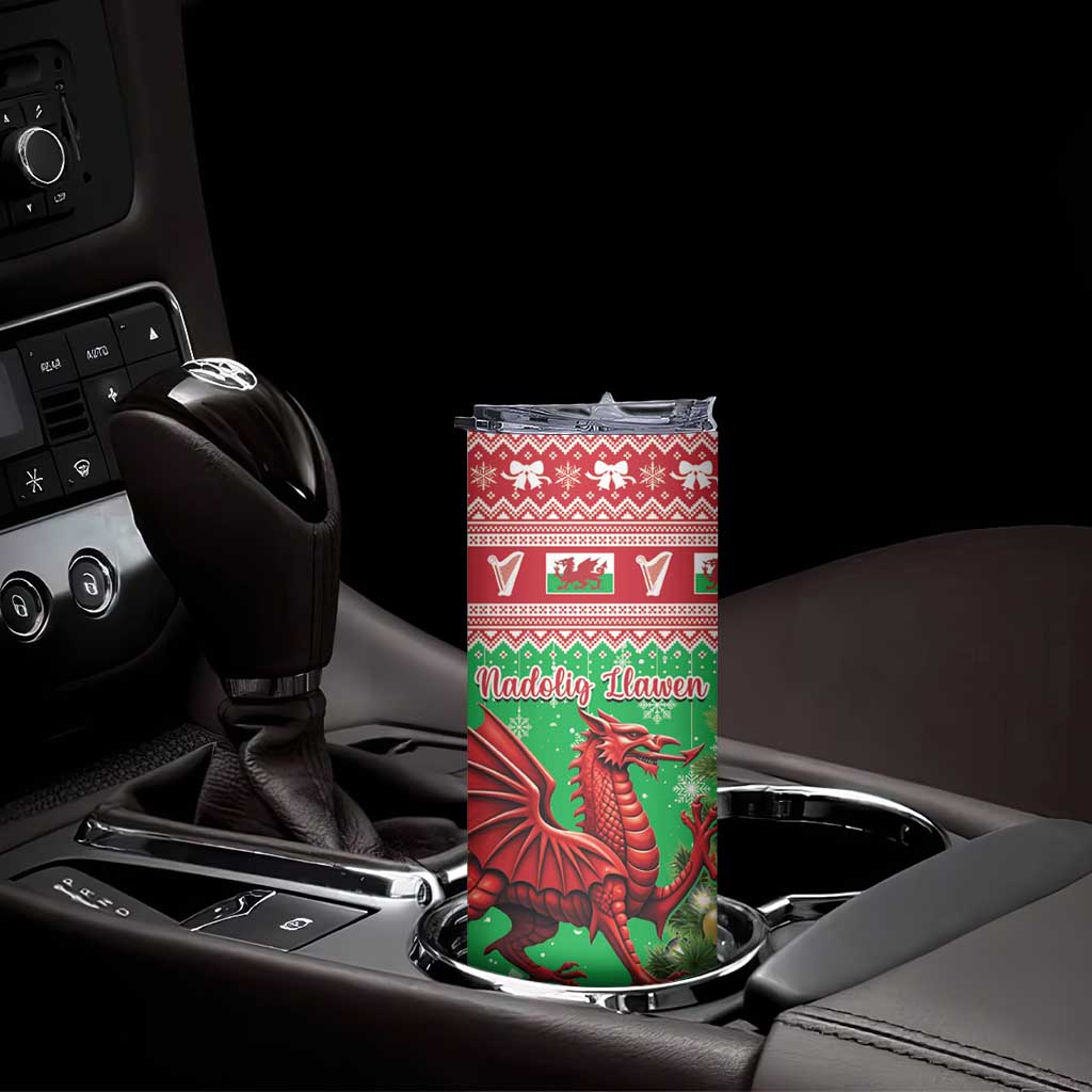 Wales Christmas Skinny Tumbler Welsh Dragon Nadolig Llawen - Wonder Print Shop
