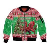 Wales Christmas Sleeve Zip Bomber Jacket Welsh Dragon Nadolig Llawen - Wonder Print Shop