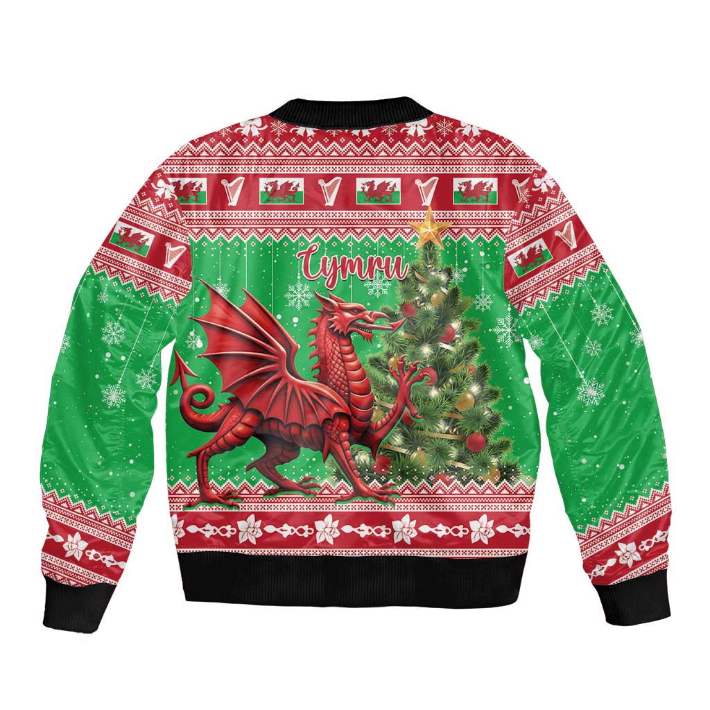 Wales Christmas Sleeve Zip Bomber Jacket Welsh Dragon Nadolig Llawen - Wonder Print Shop