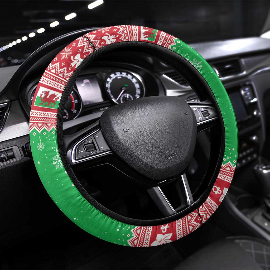Wales Christmas Steering Wheel Cover Welsh Dragon Nadolig Llawen - Wonder Print Shop