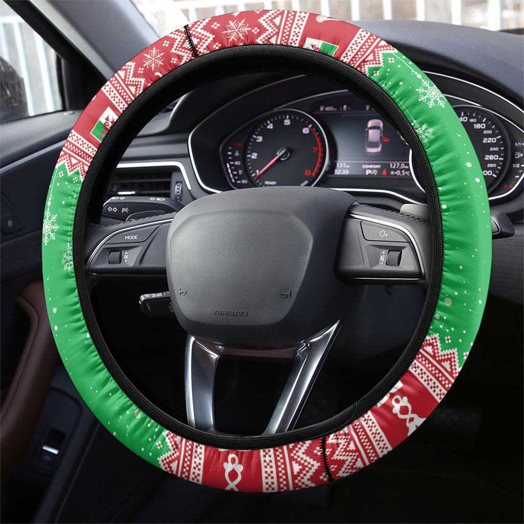 Wales Christmas Steering Wheel Cover Welsh Dragon Nadolig Llawen - Wonder Print Shop