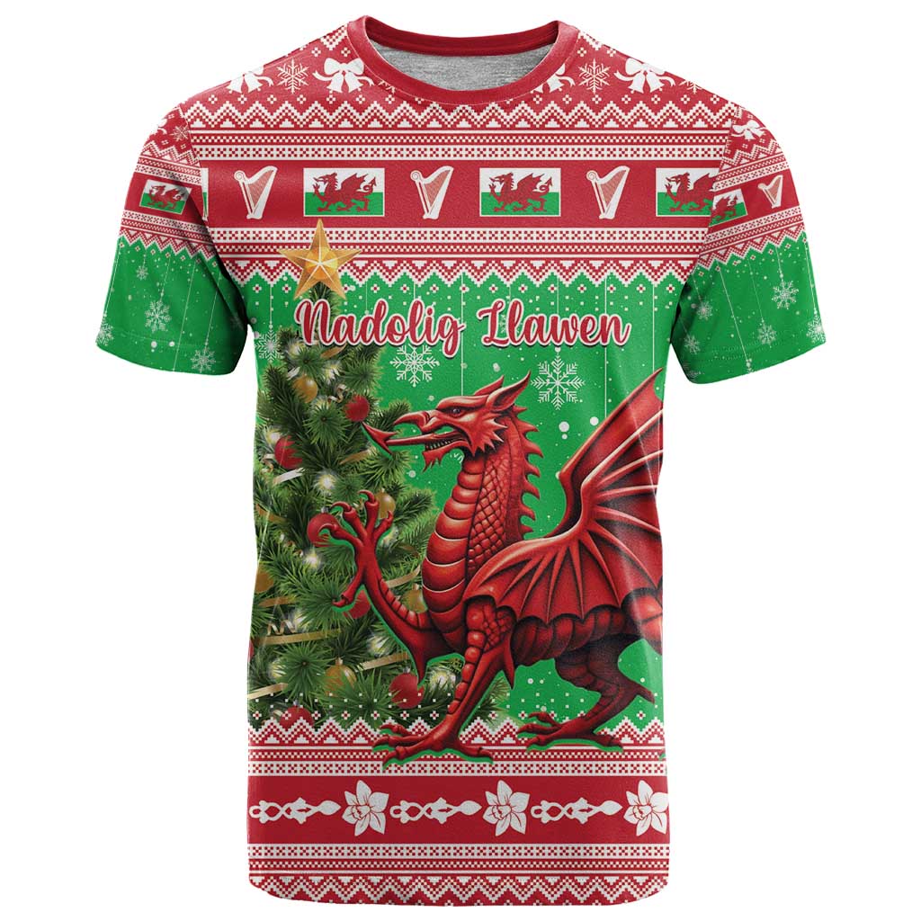 Wales Christmas T Shirt Welsh Dragon Nadolig Llawen - Wonder Print Shop