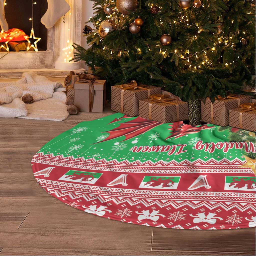 Wales Christmas Tree Skirt Welsh Dragon Nadolig Llawen - Wonder Print Shop