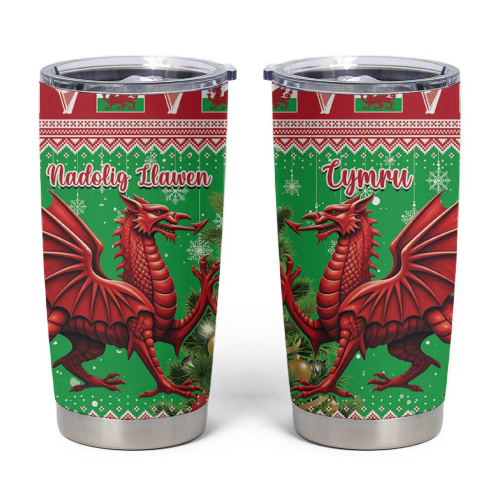 Wales Christmas Tumbler Cup Welsh Dragon Nadolig Llawen - Wonder Print Shop