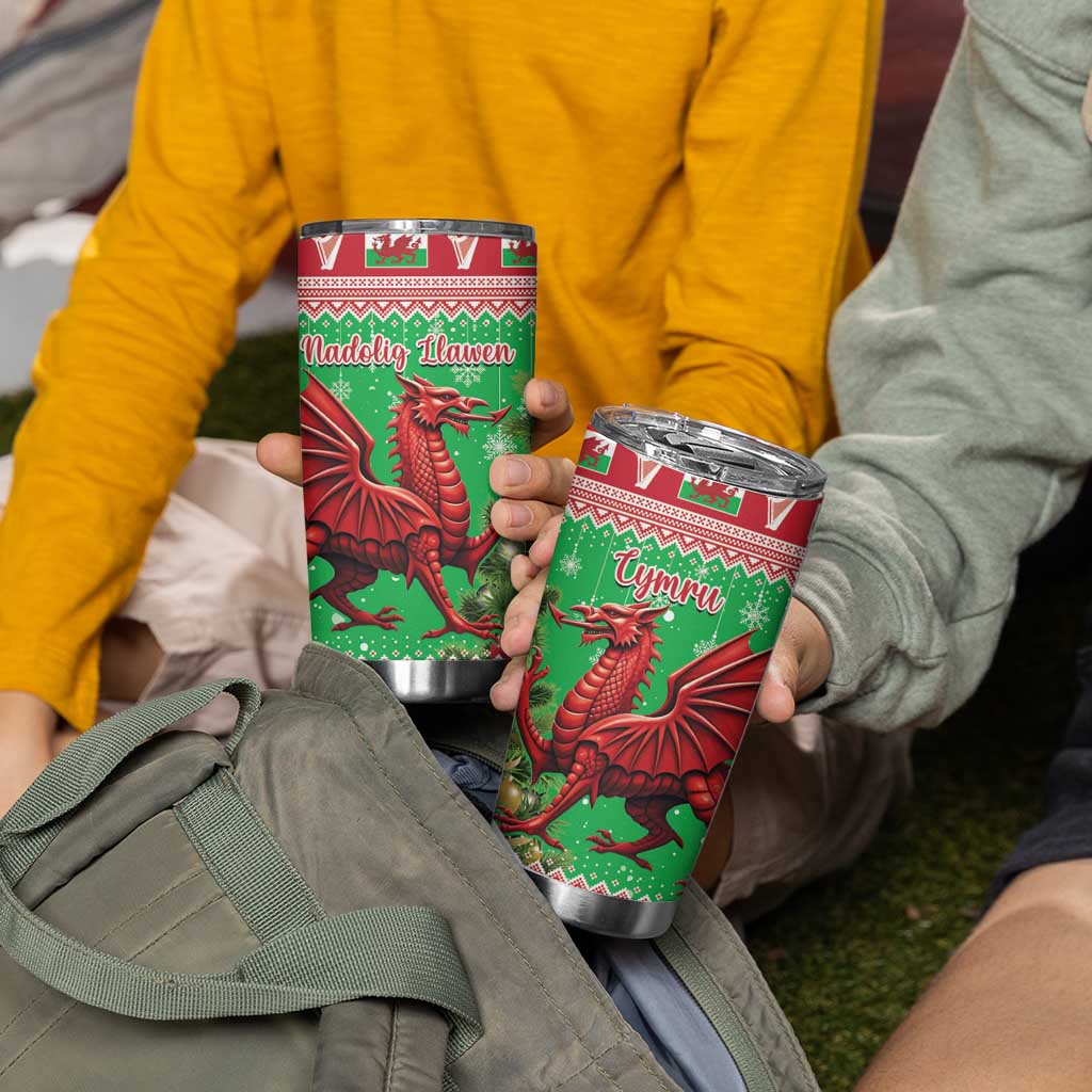 Wales Christmas Tumbler Cup Welsh Dragon Nadolig Llawen - Wonder Print Shop